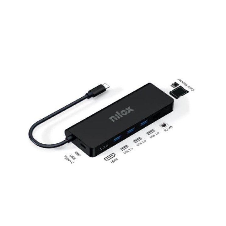 Docking station USB-C 8 in 1 Nilox NXDSUSBC04: HDMI 4K, 3 USB 3.0, SD, Ethernet, PD 100 W