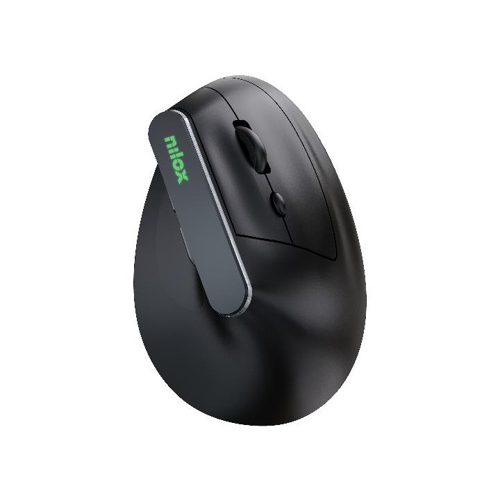 Mouse verticale ergonomico ricaricabile Nilox NXMOEVR01B, Bluetooth 5.2 + 2,4 GHz, 1600 DPI, nero
