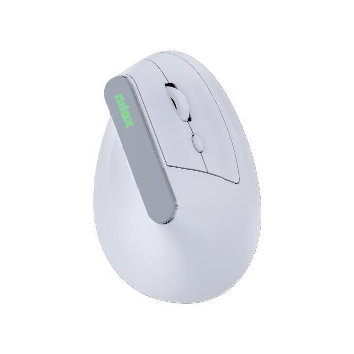 Mouse verticale ergonomico ricaricabile Nilox NXMOEVR01W, Bluetooth 5.2 + 2,4 GHz, 1600 DPI, bianco