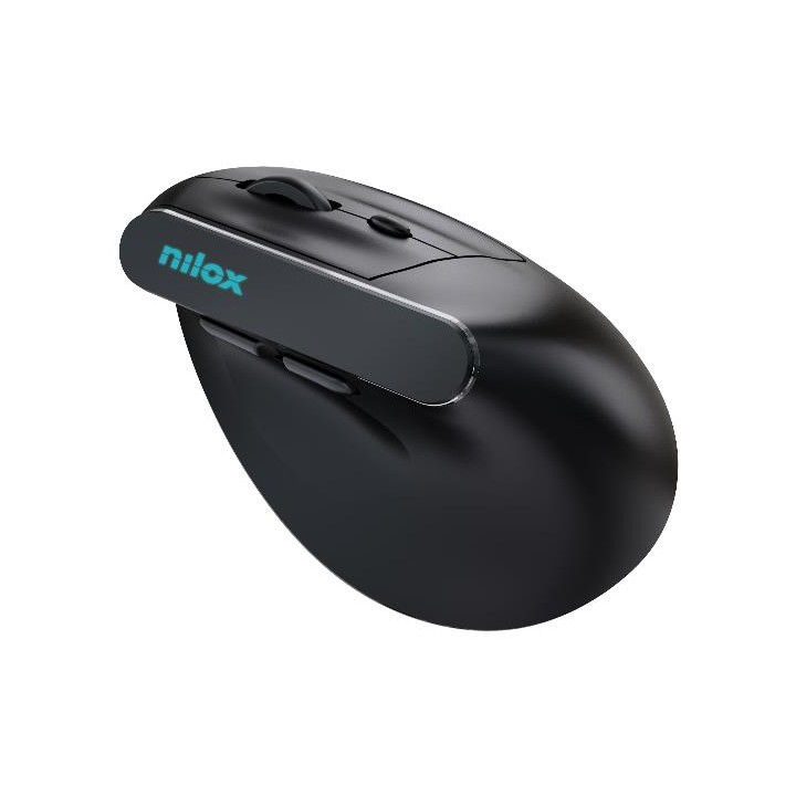 Mouse verticale ergonomico ricaricabile Nilox NXMOEVR01B, Bluetooth 5.2 + 2,4 GHz, 1600 DPI, nero