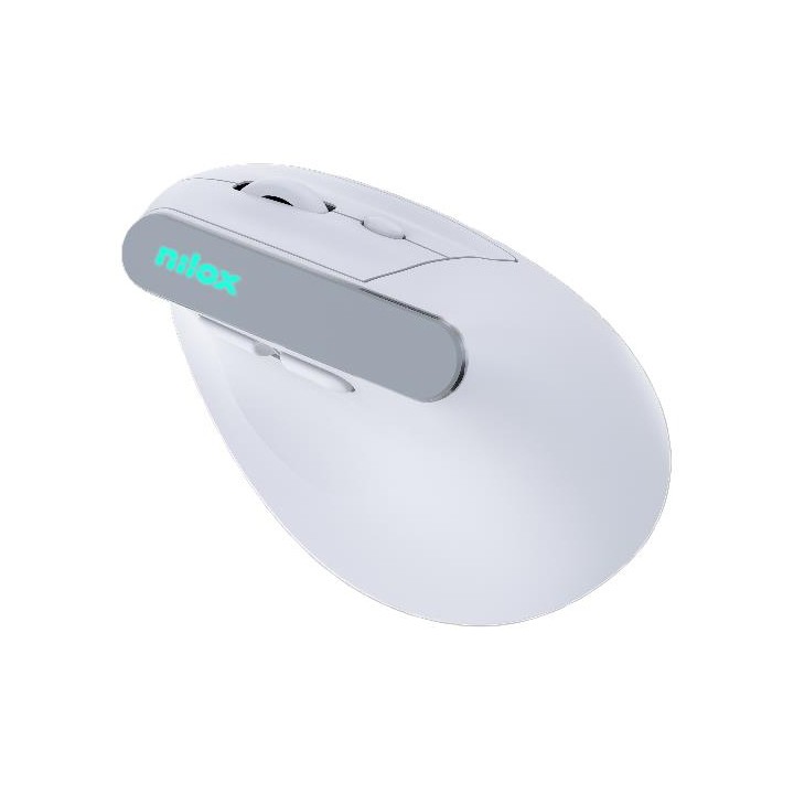 Mouse verticale ergonomico ricaricabile Nilox NXMOEVR01W, Bluetooth 5.2 + 2,4 GHz, 1600 DPI, bianco