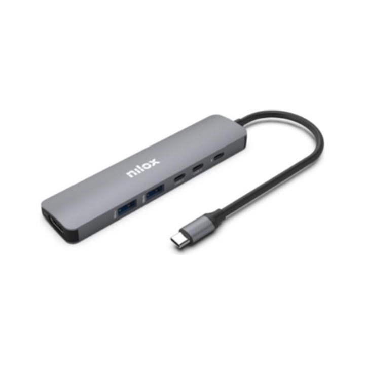 Docking station USB-C Slim 6 in 1 Nilox NXDSUSBC09: HDMI 4K 60 Hz, 2 USB 3.0, 2 USB-C, PD 100 W