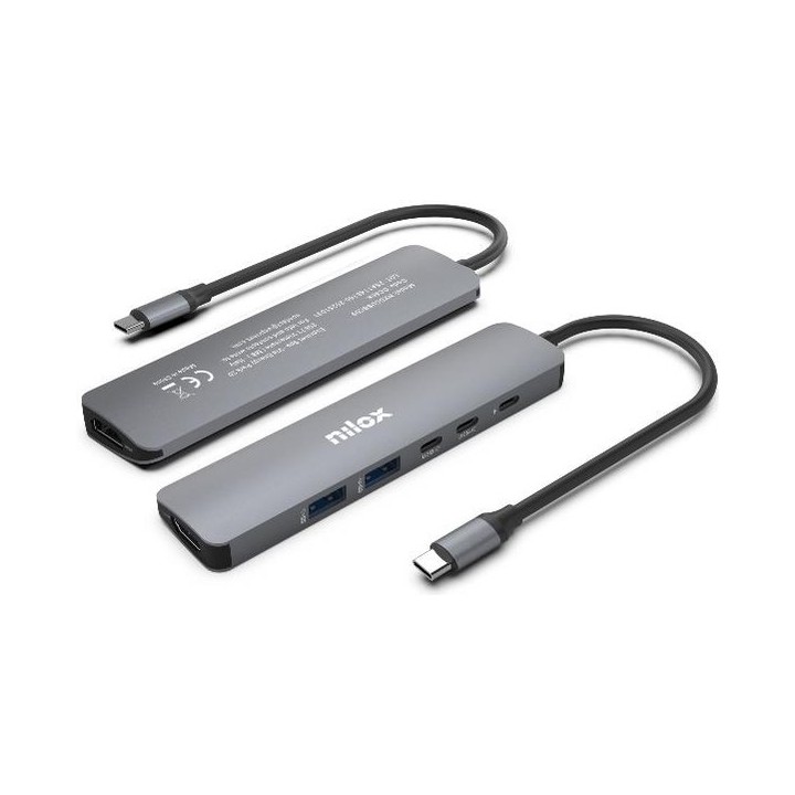 Docking station USB-C Slim 6 in 1 Nilox NXDSUSBC09: HDMI 4K 60 Hz, 2 USB 3.0, 2 USB-C, PD 100 W