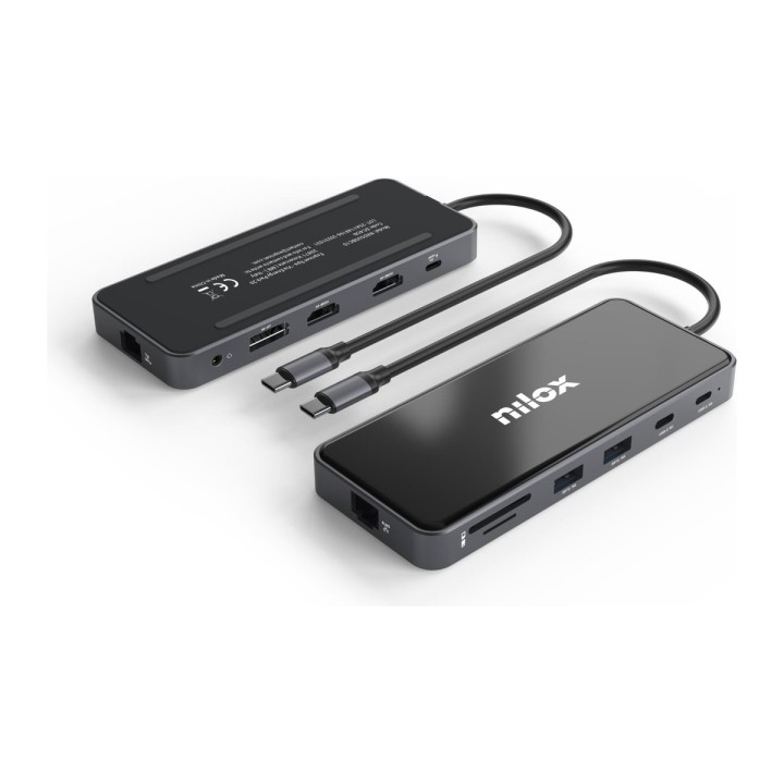Docking station USB-C 12 in 1 Nilox NXDSUSBC10: 2 HDMI 4K, DisplayPort, Ethernet, SD, PD 100 W