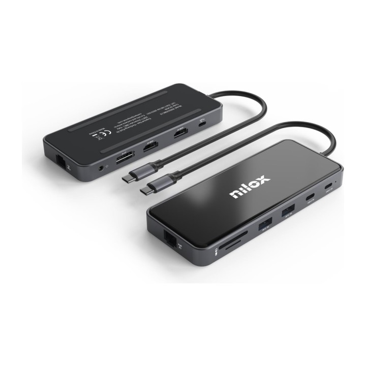 Docking station USB-C 12 in 1 Nilox NXDSUSBC10: 2 HDMI 4K, DisplayPort, Ethernet, SD, PD 100 W
