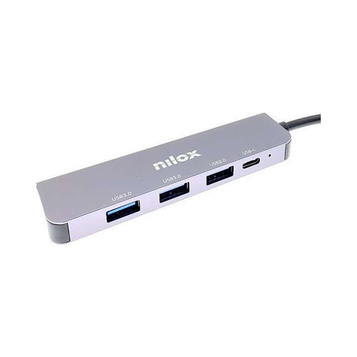 Hub USB-C 4 porte Nilox NXHUBUSBC04: 3 USB-A 3.0 e 1 USB-C, fino a 5 Gbps