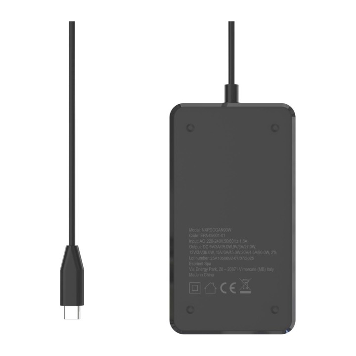 Caricabatterie USB-C GaN per notebook Nilox NXPDCGAN90W, 90 W Power Delivery, nero