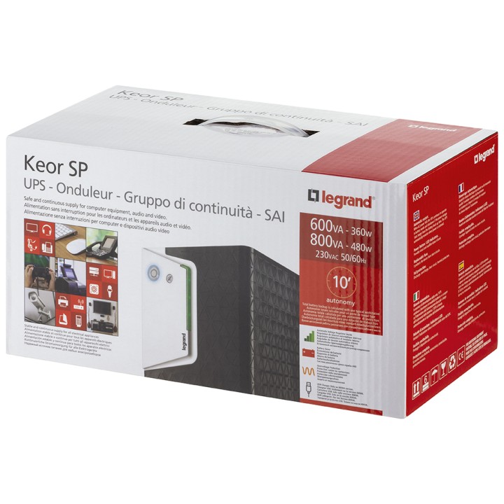 Gruppo di continuità (UPS) Legrand Keor SP 600, 600 VA / 360 W, line interactive con AVR, 1 presa Schuko + 1 IEC, USB